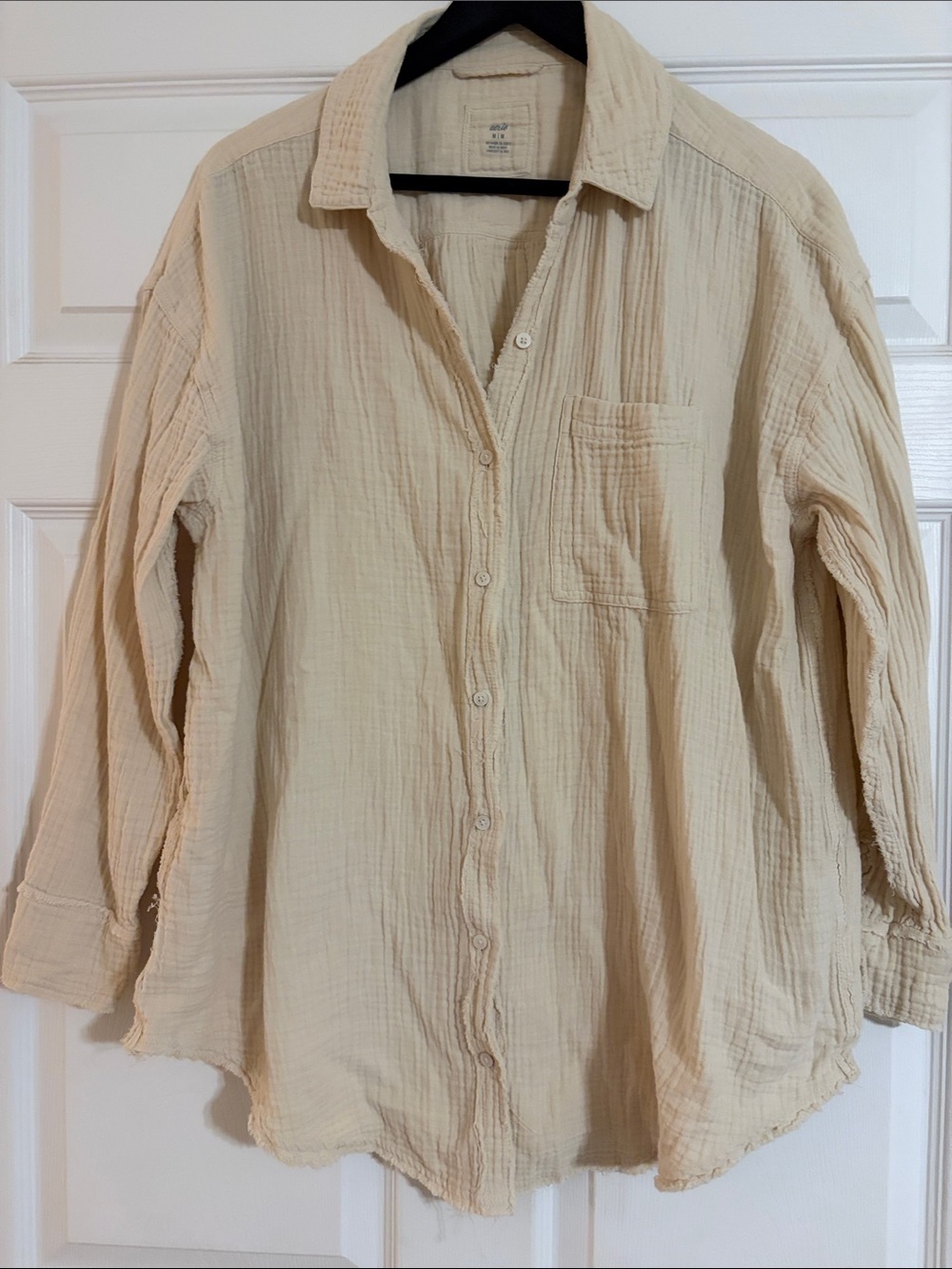 aerie Gauzy Coverup Shirt - Soft Oat - Size M